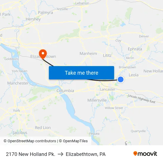 2170 New Holland Pk. to Elizabethtown, PA map