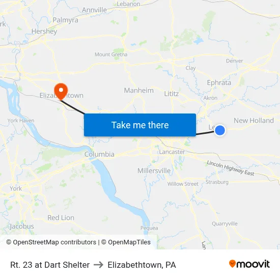 Rt. 23 at Dart Shelter to Elizabethtown, PA map