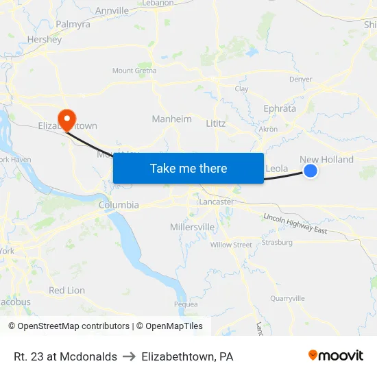 Rt. 23 at Mcdonalds to Elizabethtown, PA map