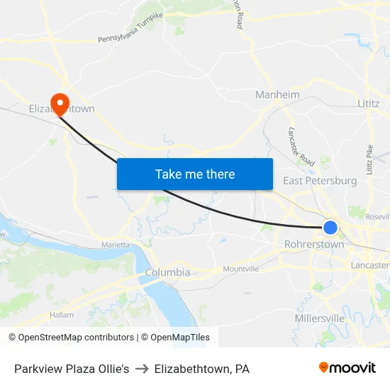 Parkview Plaza Ollie's to Elizabethtown, PA map