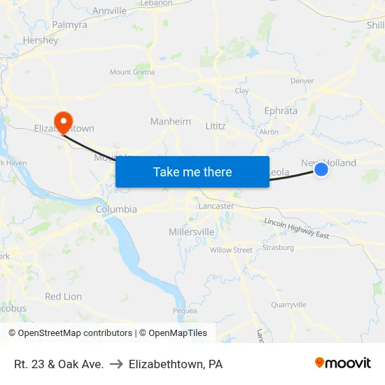 Rt. 23 & Oak Ave. to Elizabethtown, PA map