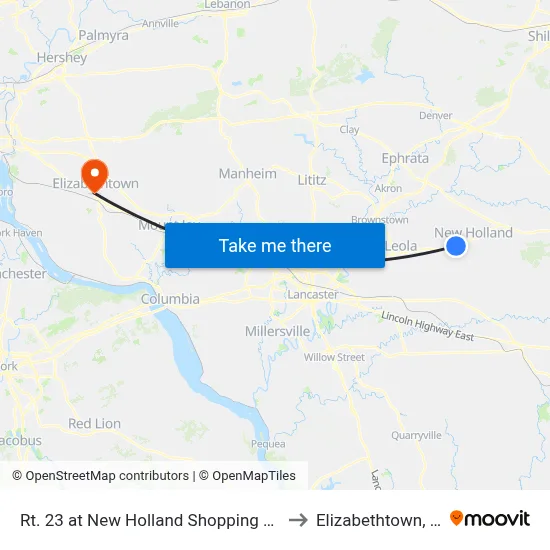 Rt. 23 at New Holland Shopping Cntr. to Elizabethtown, PA map
