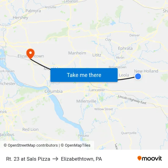Rt. 23 at Sals Pizza to Elizabethtown, PA map