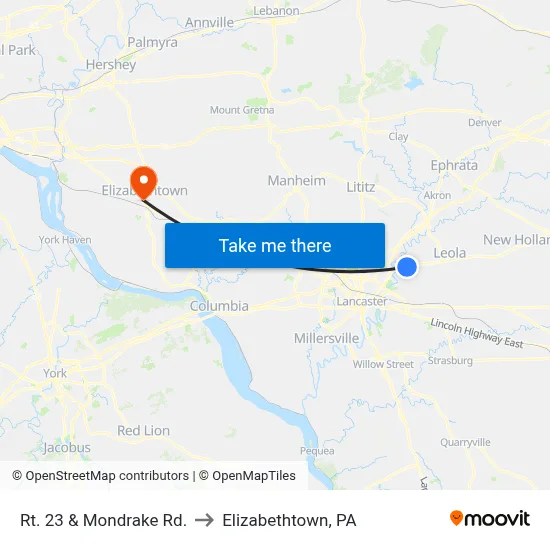 Rt. 23 & Mondrake Rd. to Elizabethtown, PA map