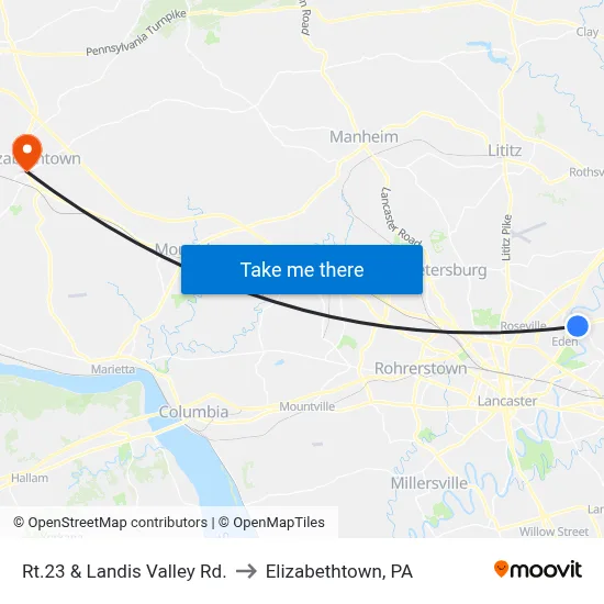 Rt.23 & Landis Valley Rd. to Elizabethtown, PA map