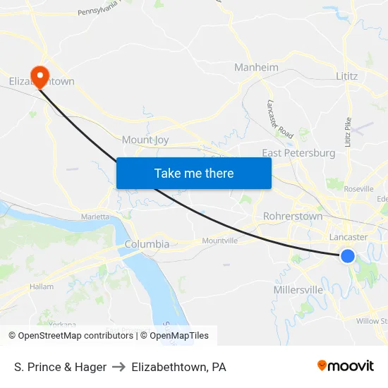 S. Prince & Hager to Elizabethtown, PA map