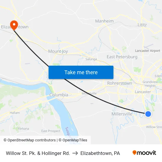 Willow St. Pk. & Hollinger Rd. to Elizabethtown, PA map