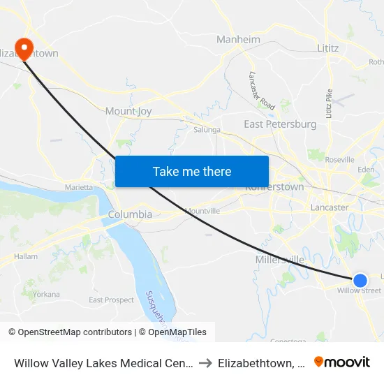 Willow Valley Lakes Medical Center to Elizabethtown, PA map