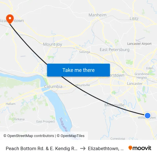 Peach Bottom Rd. & E. Kendig Rd. to Elizabethtown, PA map