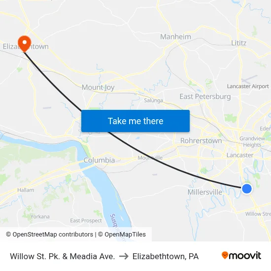 Willow St. Pk. & Meadia Ave. to Elizabethtown, PA map
