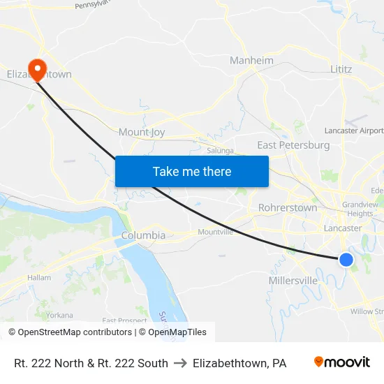 Rt. 222 North & Rt. 222 South to Elizabethtown, PA map