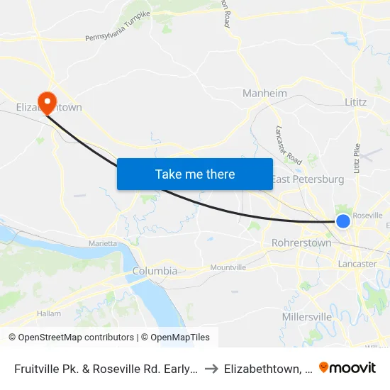 Fruitville Pk. & Roseville Rd. Early AM to Elizabethtown, PA map