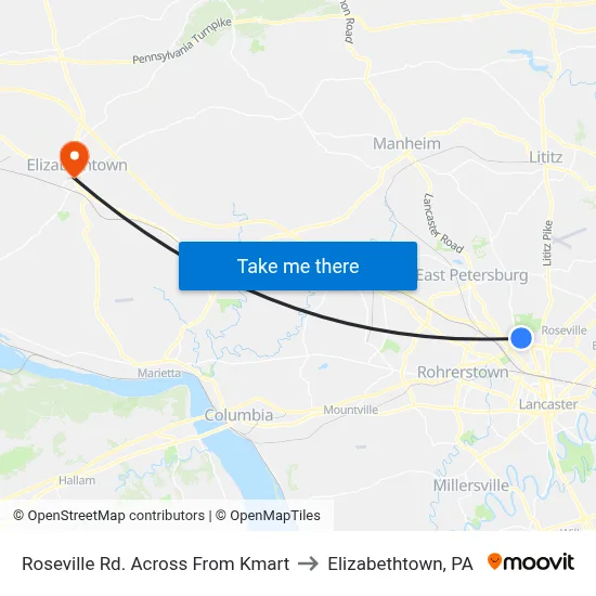 Roseville Rd. Across From Kmart to Elizabethtown, PA map