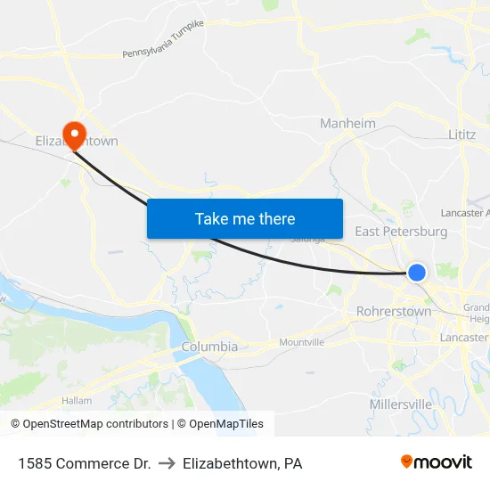 1585 Commerce Dr. to Elizabethtown, PA map