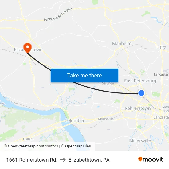 1661 Rohrerstown Rd. to Elizabethtown, PA map