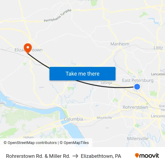 Rohrerstown Rd. & Miller Rd. to Elizabethtown, PA map