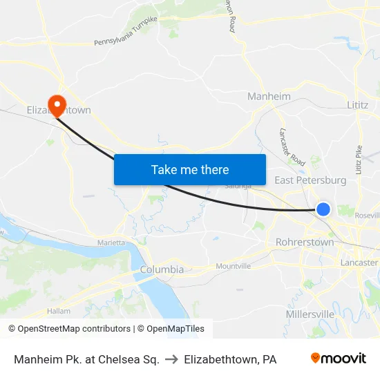 Manheim Pk. at Chelsea Sq. to Elizabethtown, PA map