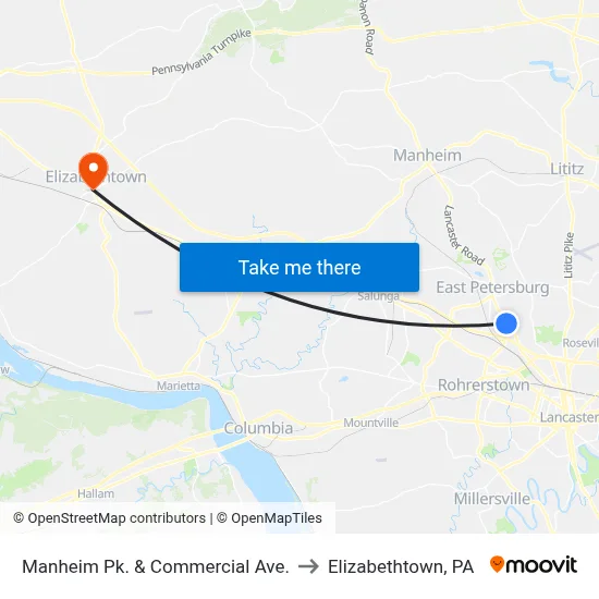 Manheim Pk. & Commercial Ave. to Elizabethtown, PA map