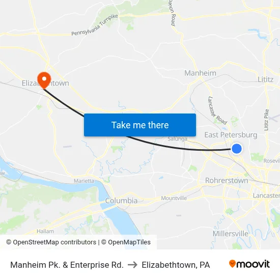 Manheim Pk. & Enterprise Rd. to Elizabethtown, PA map