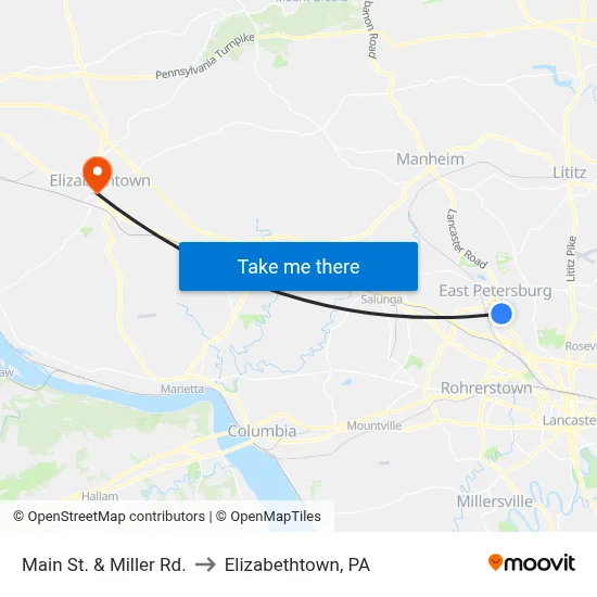 Main St. & Miller Rd. to Elizabethtown, PA map
