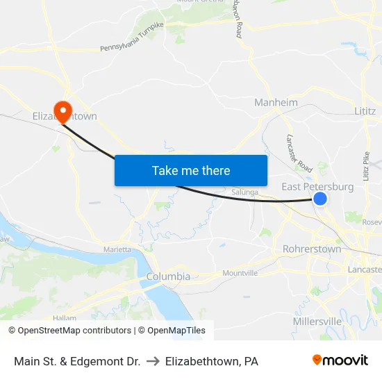 Main St. & Edgemont Dr. to Elizabethtown, PA map