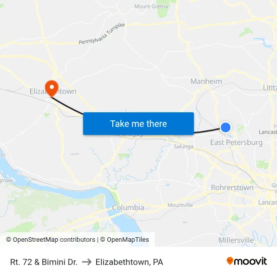 Rt. 72 & Bimini Dr. to Elizabethtown, PA map