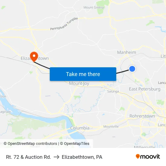 Rt. 72 & Auction Rd. to Elizabethtown, PA map