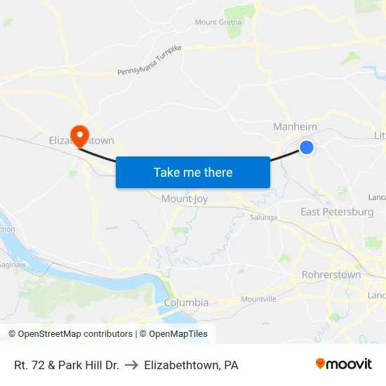 Rt. 72 & Park Hill Dr. to Elizabethtown, PA map