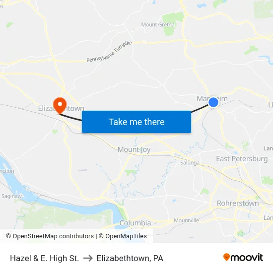 Hazel & E. High St. to Elizabethtown, PA map