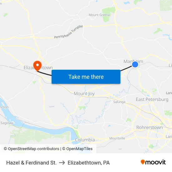 Hazel & Ferdinand St. to Elizabethtown, PA map