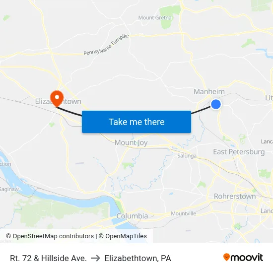 Rt. 72 & Hillside Ave. to Elizabethtown, PA map