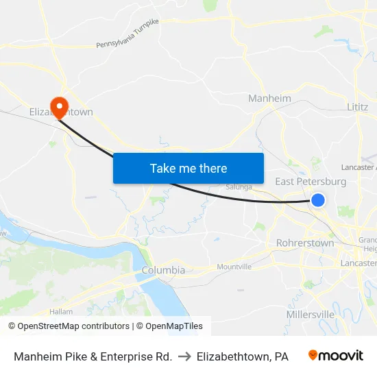 Manheim Pike & Enterprise Rd. to Elizabethtown, PA map
