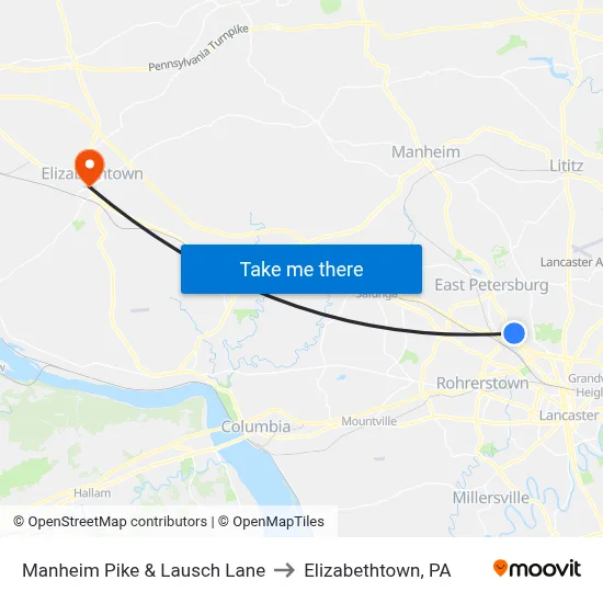 Manheim Pike & Lausch Lane to Elizabethtown, PA map