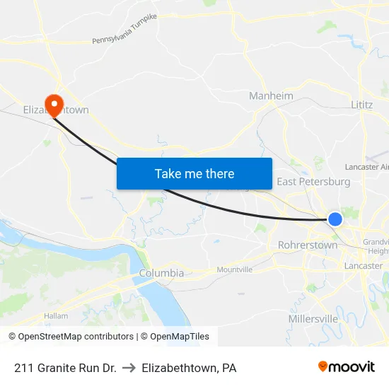 211 Granite Run Dr. to Elizabethtown, PA map