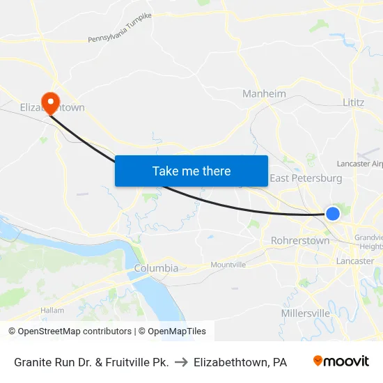 Granite Run Dr. & Fruitville Pk. to Elizabethtown, PA map