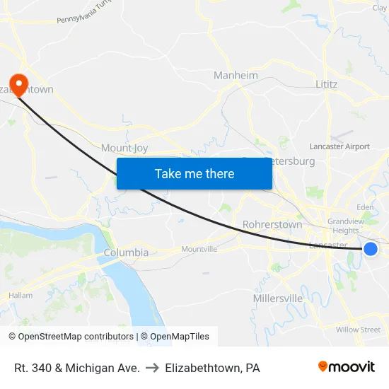 Rt. 340 & Michigan Ave. to Elizabethtown, PA map