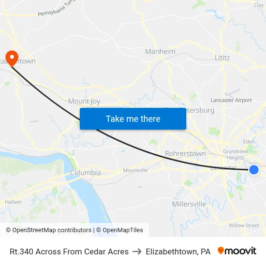 Rt.340 Across From Cedar Acres to Elizabethtown, PA map