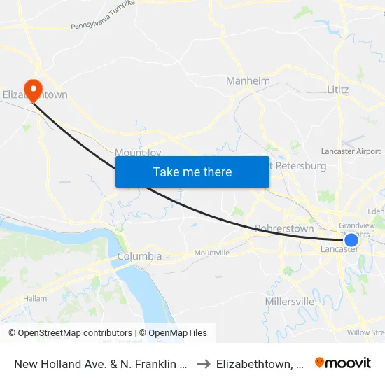 New Holland Ave. & N. Franklin St. to Elizabethtown, PA map