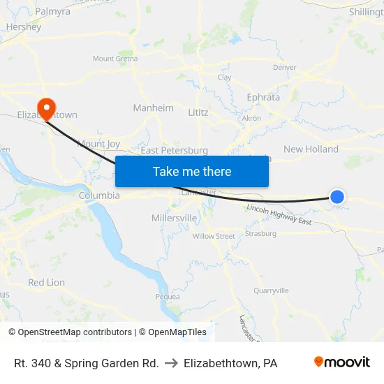 Rt. 340 & Spring Garden Rd. to Elizabethtown, PA map