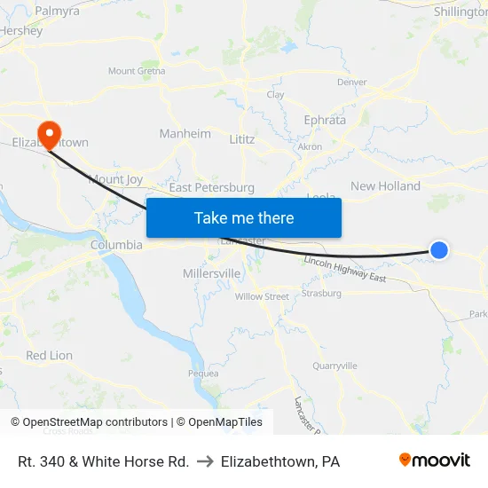 Rt. 340 & White Horse Rd. to Elizabethtown, PA map