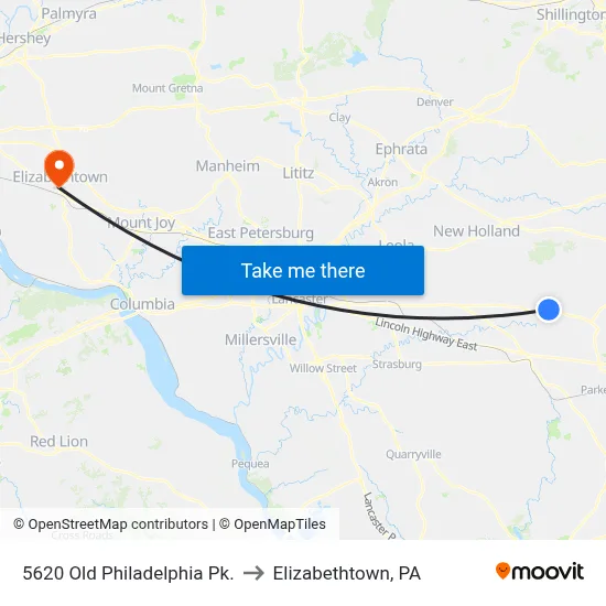 5620 Old Philadelphia Pk. to Elizabethtown, PA map