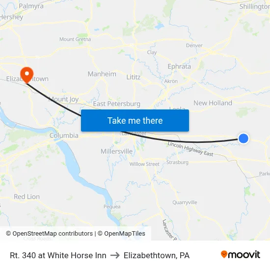 Rt. 340 at White Horse Inn to Elizabethtown, PA map