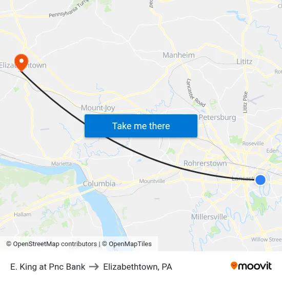 E. King at Pnc Bank to Elizabethtown, PA map