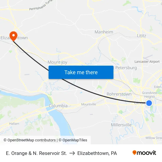 E. Orange & N. Reservoir St. to Elizabethtown, PA map
