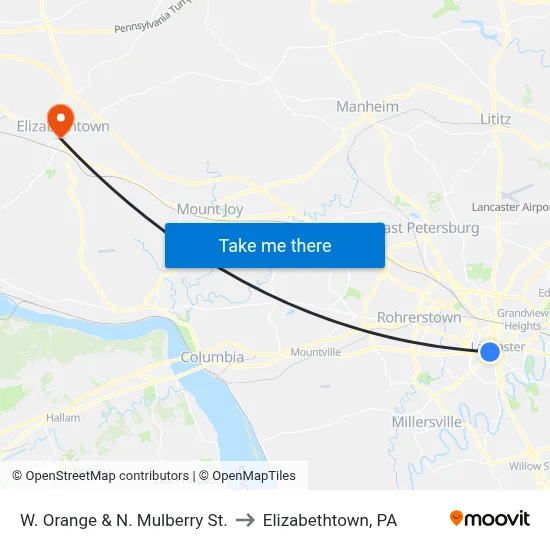 W. Orange & N. Mulberry St. to Elizabethtown, PA map