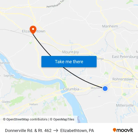 Donnerville Rd. & Rt. 462 to Elizabethtown, PA map