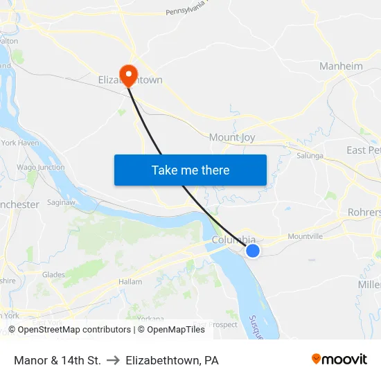 Manor & 14th St. to Elizabethtown, PA map