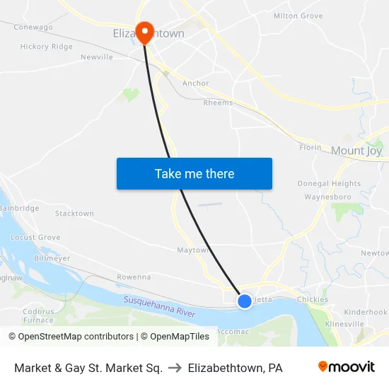 Market & Gay St.  Market Sq. to Elizabethtown, PA map