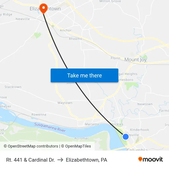 Rt. 441 & Cardinal Dr. to Elizabethtown, PA map