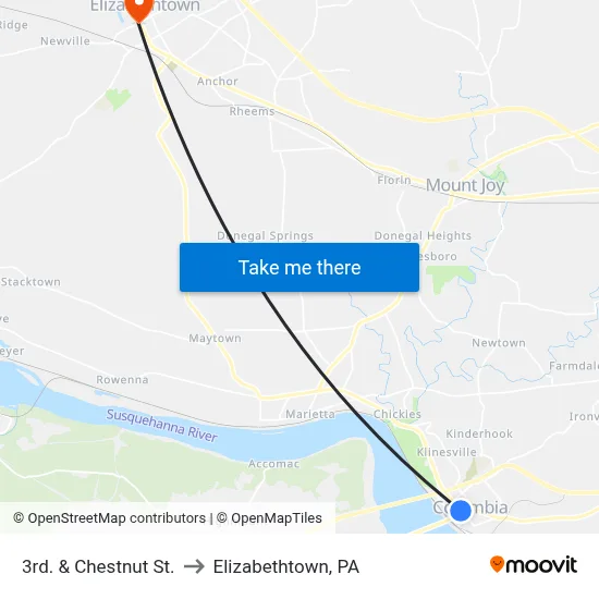 3rd. & Chestnut St. to Elizabethtown, PA map